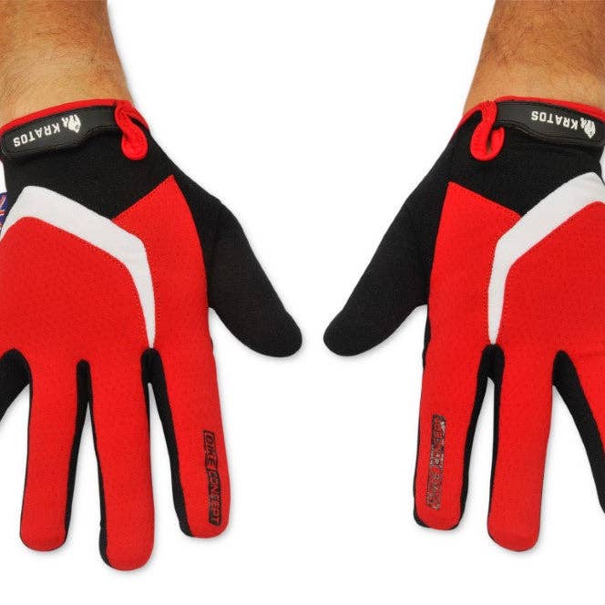 Kratos - Wholesale Gloves - Unisex - Mountain Biking Gloves | Full Finger Padded Cycling Gloves - RED11