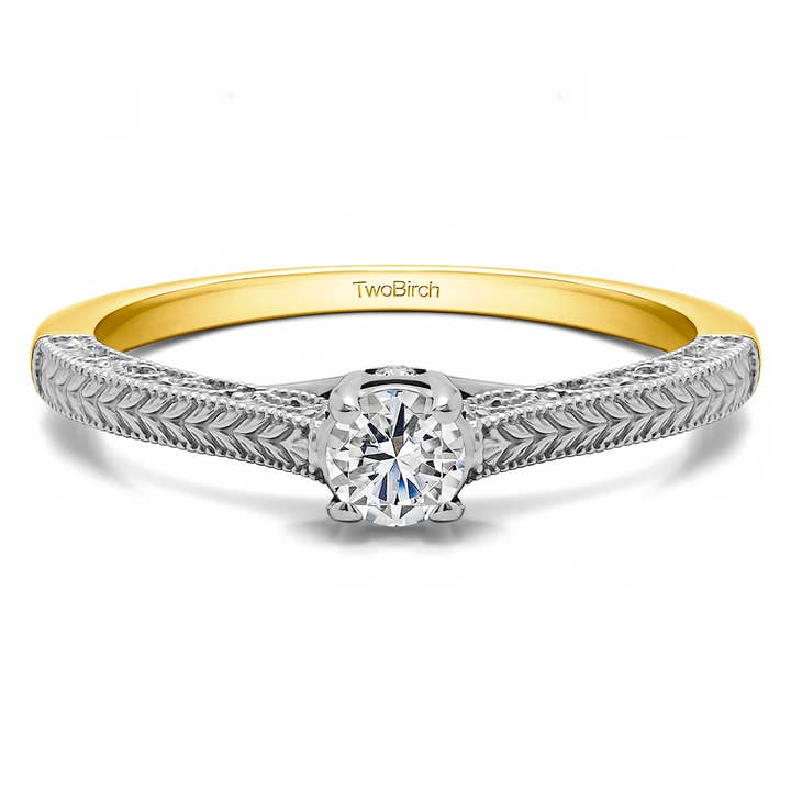 0.25 Carat Filigree Engraved Solitaire in Two Tone Gold for wholesale by TwoBirch