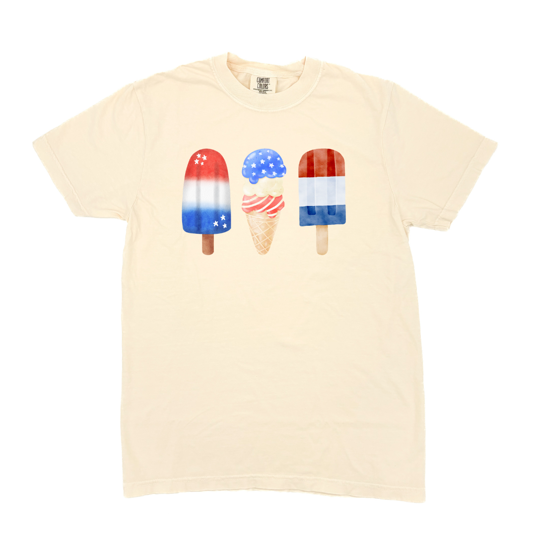 Sage & Soil - Vente T-shirt à imprimés – unisexe - T-shirt adulte Patriotic Ice Cream and Popsicles 4 juillet0