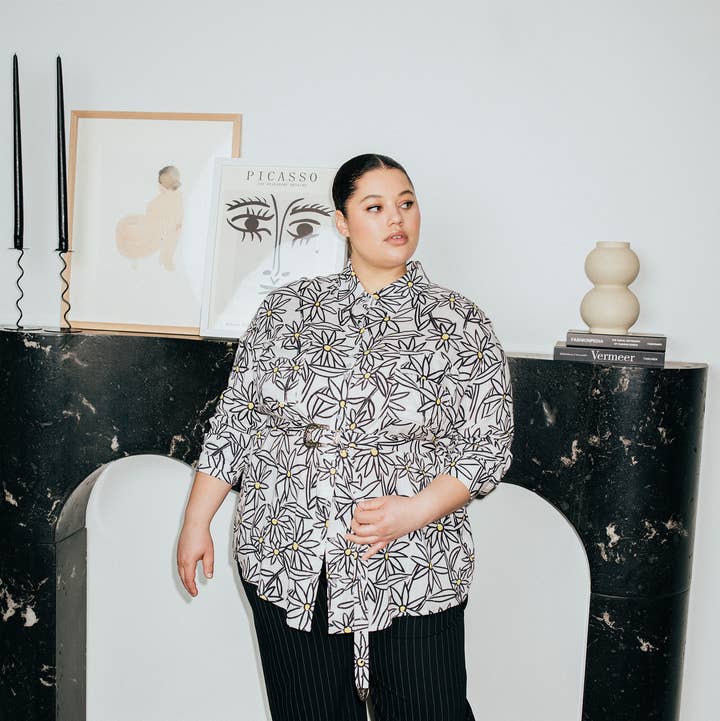 Belted Boyfriend Blouse for wholesale by Hilary MacMillan