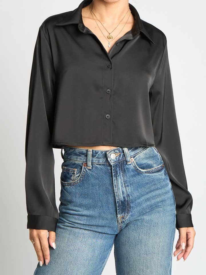 CROPPED SATIN BUTTON DOWN BLOUSE for wholesale by Sans Souci