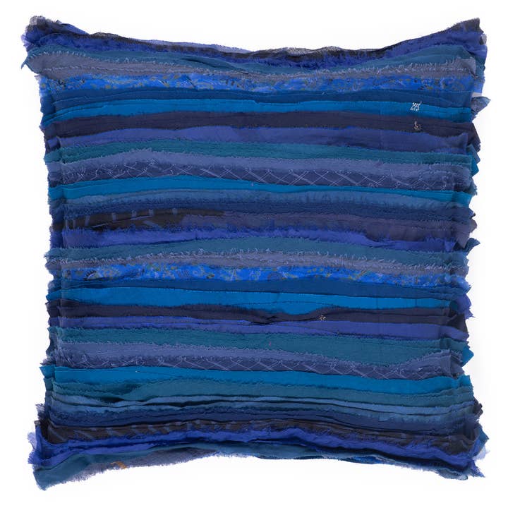 Wavy Stripe Vintage Patch Cushion - Blue for wholesale by Maison Mieko