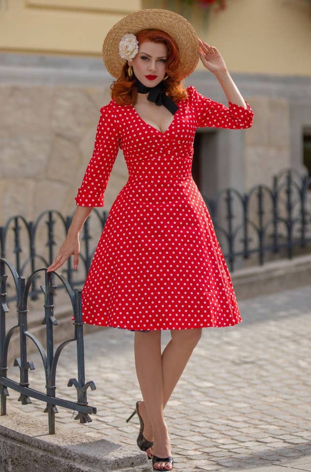 Dolly & Dotty - Wholesale Dress - Women's - Katherine Red Polka Dot Swing Dress1