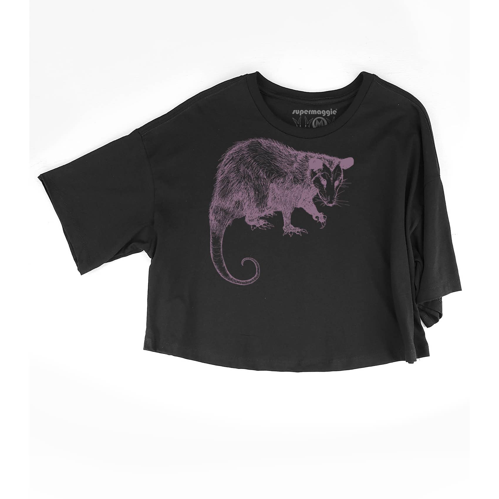 Supermaggie @ Faire - Wholesale Screen Printed T-Shirt - Women's - Opossum Clover Crop Tee2