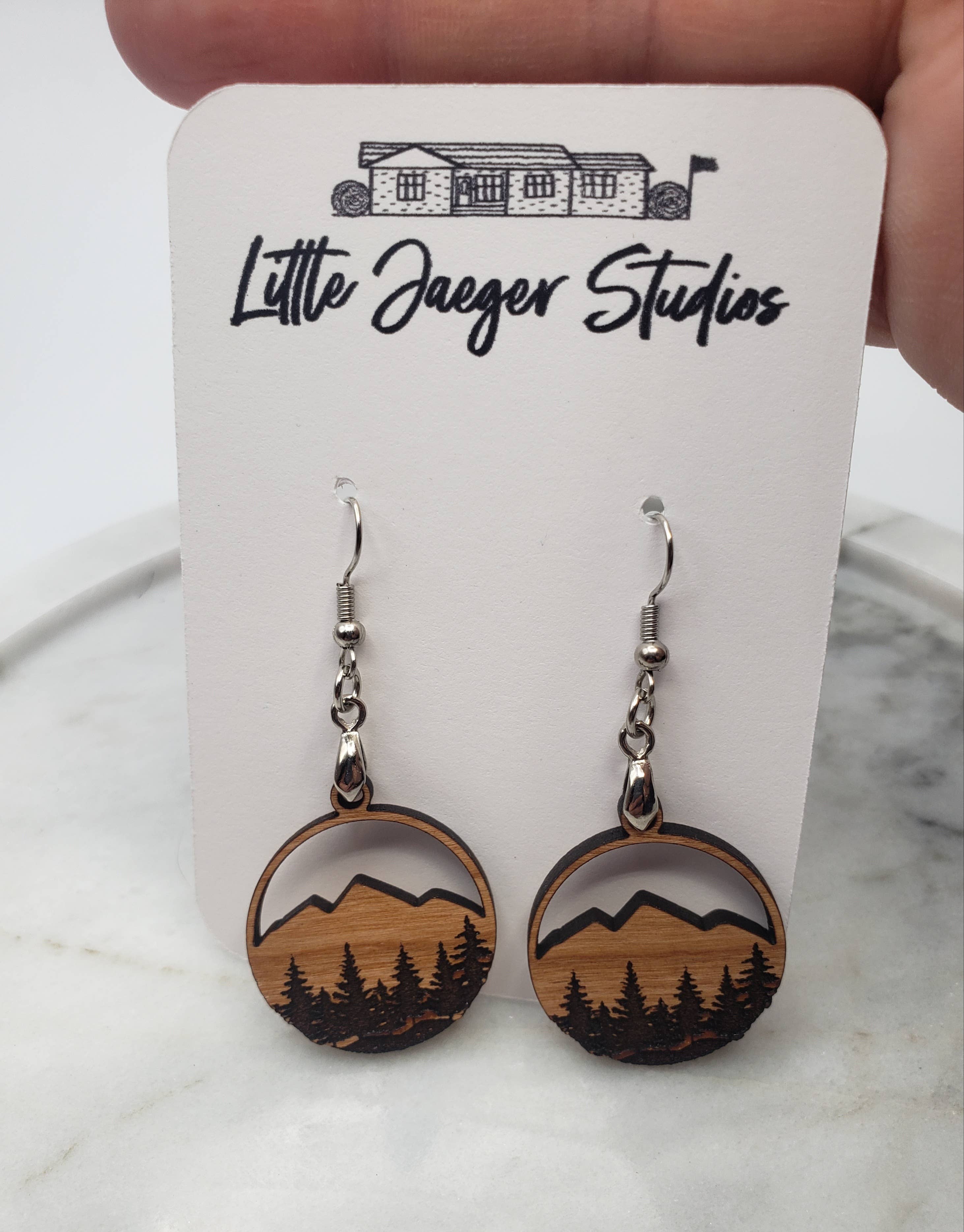 Little Jaeger Studios - Wholesale Dangle Earrings - Handmade Wooden Engraved Rustic Mountain Earrings2