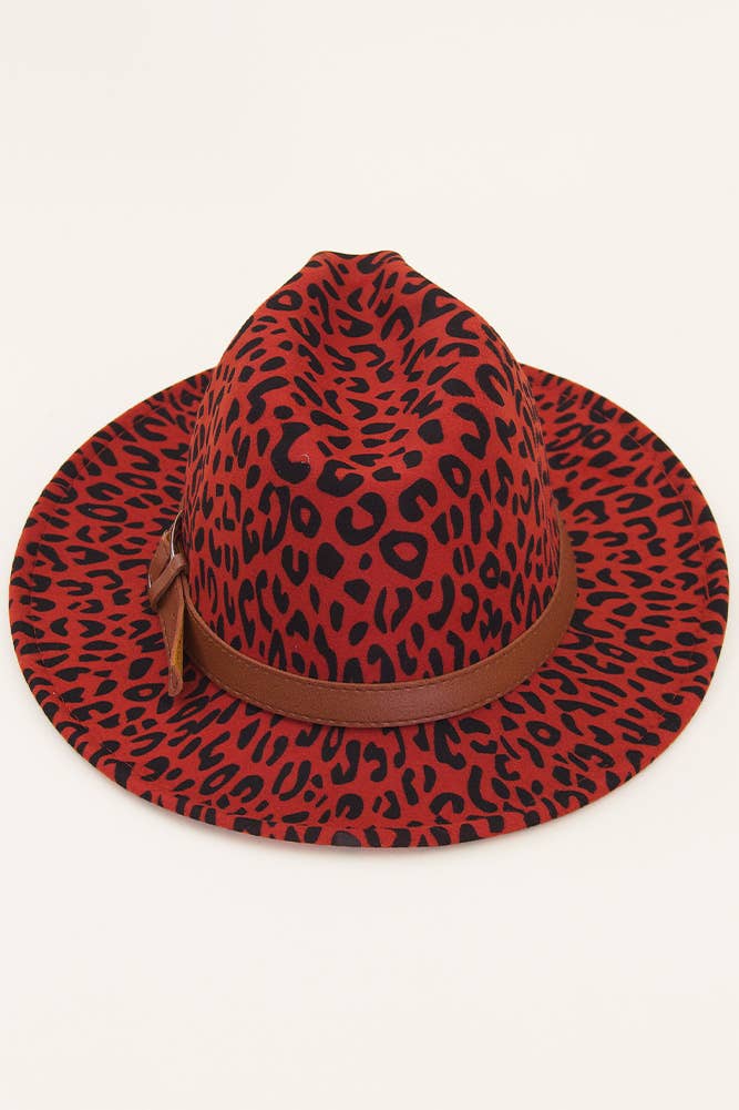 Red Belt Trim Band Leopard Pattern Panama Hat for wholesale on Faire2