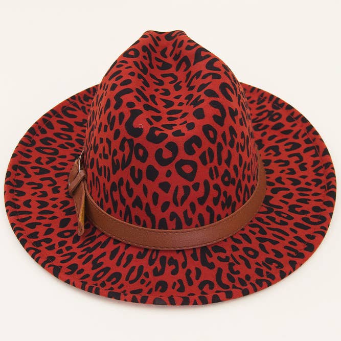 Red Belt Trim Band Leopard Pattern Panama Hat for wholesale on Faire2