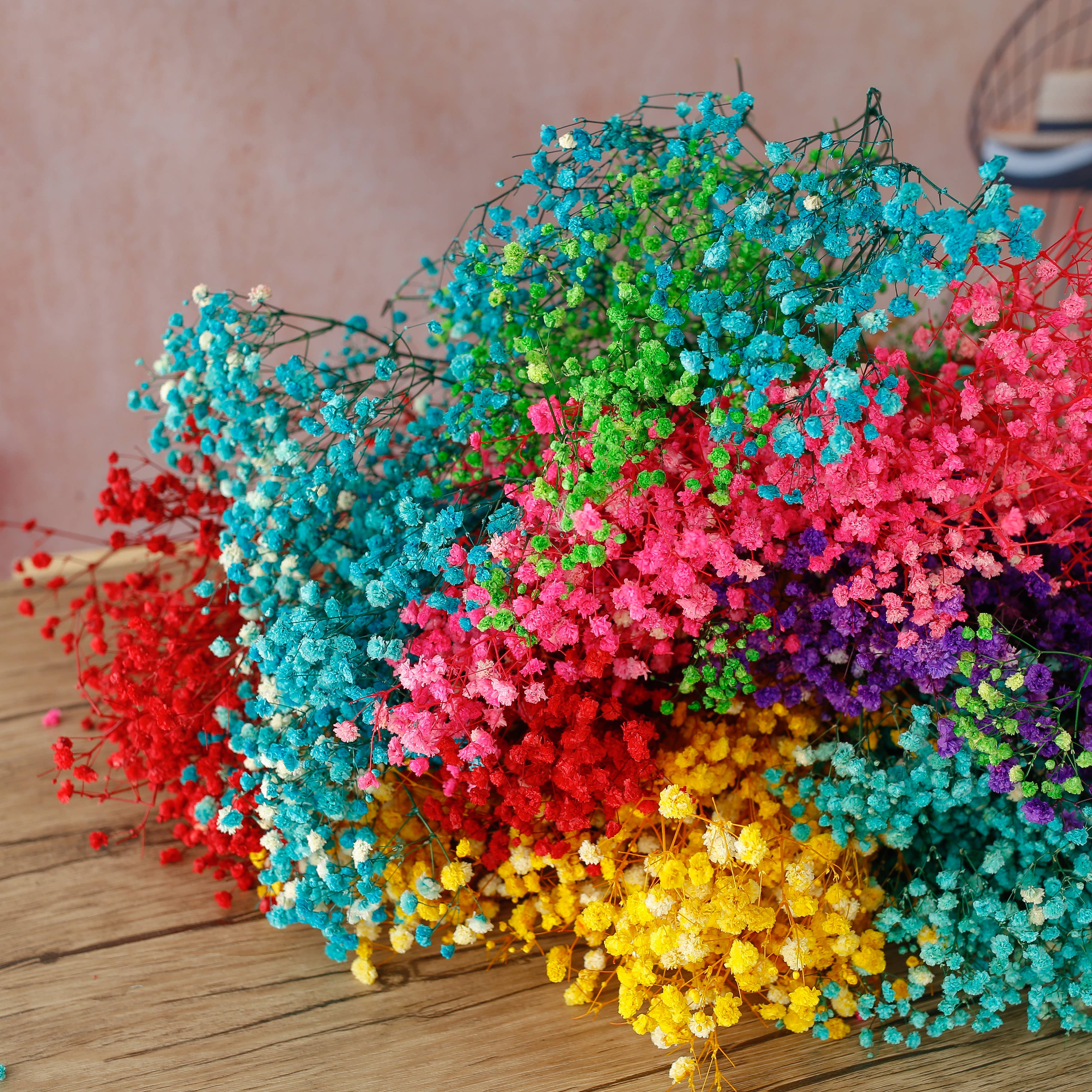 Floral Fields - Venta al por mayor Flores secas/prensadas - Ramo de flores preservadas de Gypsophila (Velo de Novia) arcoíris6