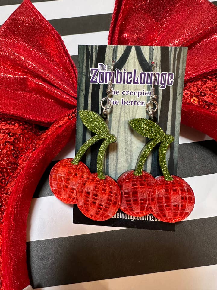 Disco Ball Cherry Earrings for wholesale by Zombie Lounge Bootique