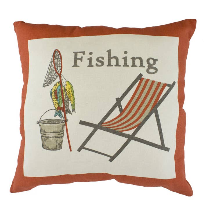 SALE Fishing Gear Throw Pillow for wholesale by Beachcombers