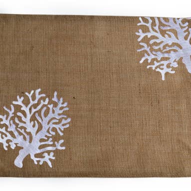 Coral Embroidered Burlap Placemat Set, Table Linen for wholesale by Amore Beauté