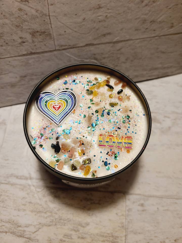 Peace + Love + Pride Scented Soy Candle for wholesale by WBC Shops