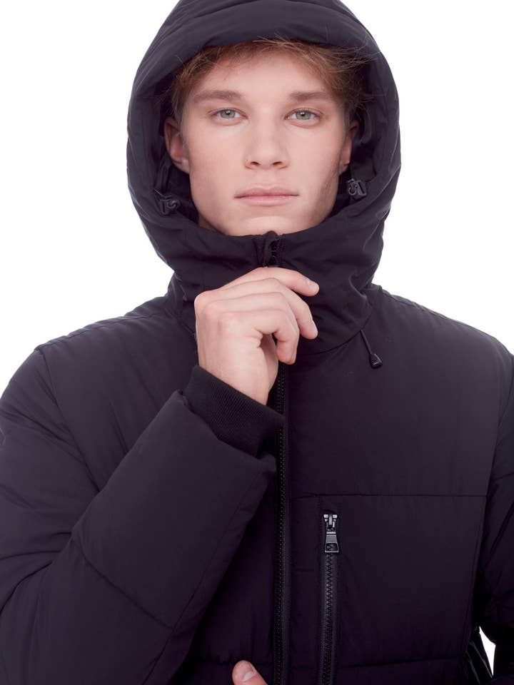 BANFF | MEN'S VEGAN DOWN (RECYCLED) MID-WEIGHT QUILTED PUFFER JACKET, BLACK for wholesale on Faire6