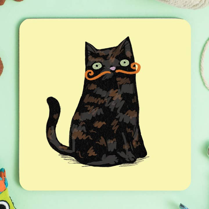 Meowstachio Cat Tortoise Shell - Ginger Tash Coaster for wholesale by Jo Clark Design