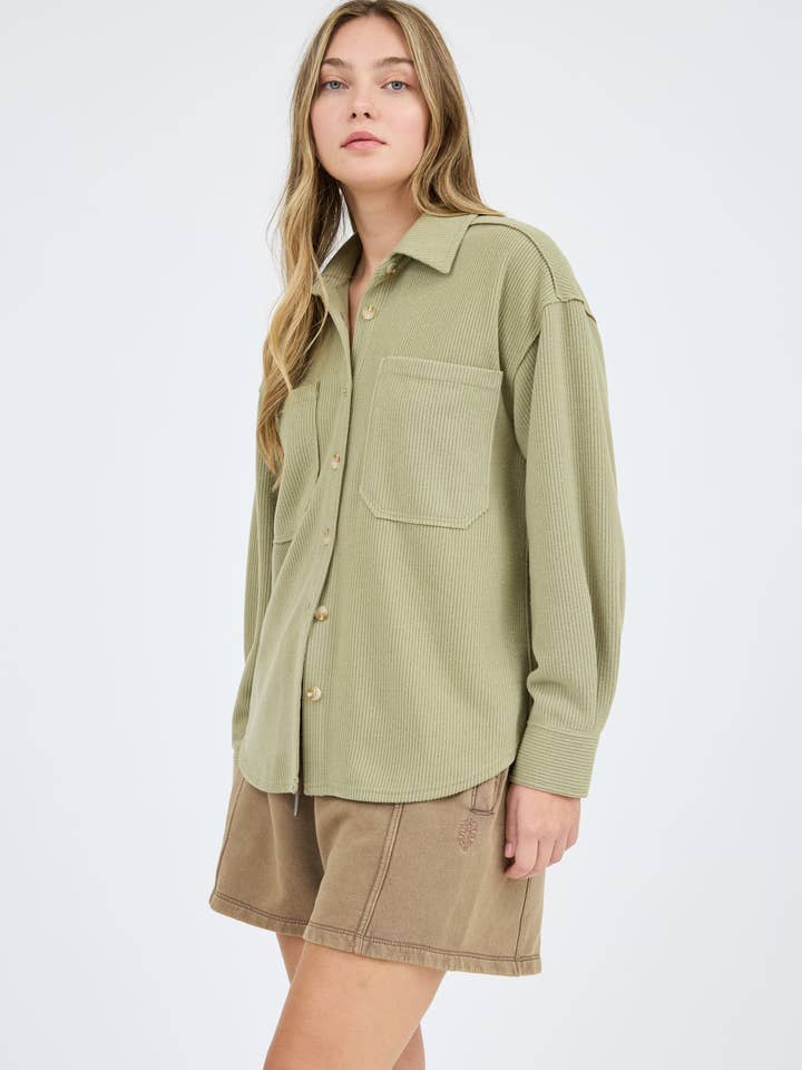 Blu Pepper - Wholesale Knit Top - Women's - RIB KNIT EXPOSED SEAM BUTTON UP TOP11