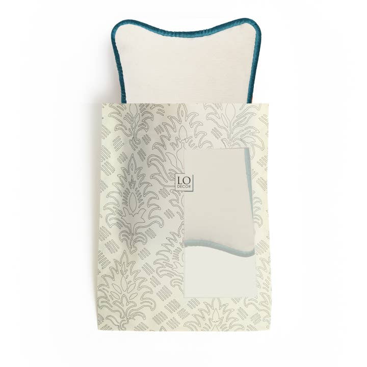 The Gift Micro Cushion Velvet White With Blue Piping for wholesale by Lo Decor