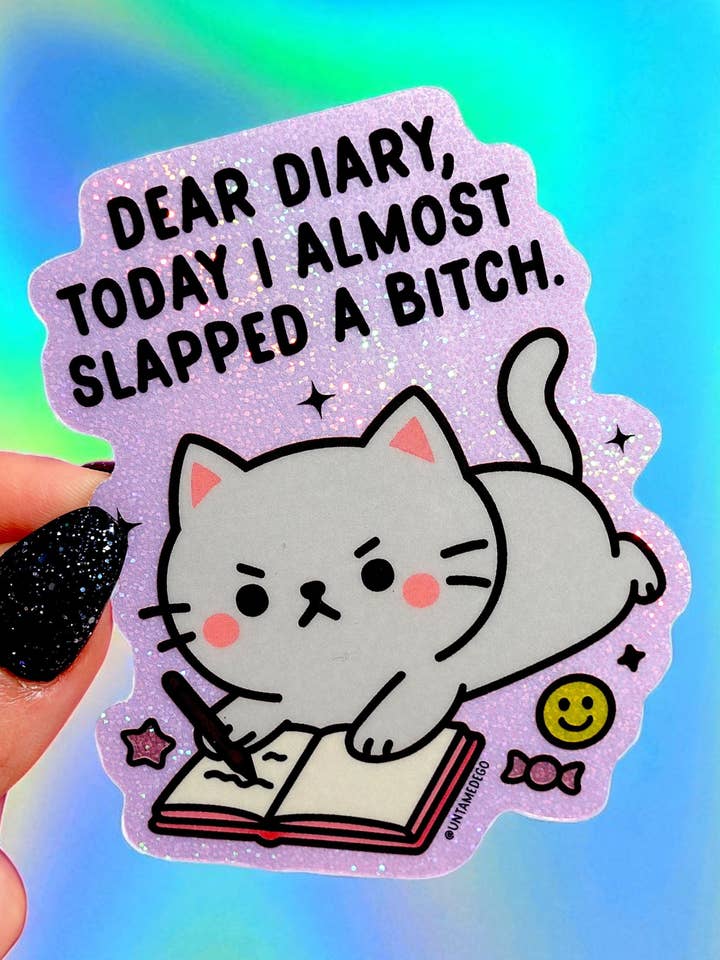 Dear Diary Cat – Funny Glitter Vinyl Sticker for wholesale by Untamedego LLC