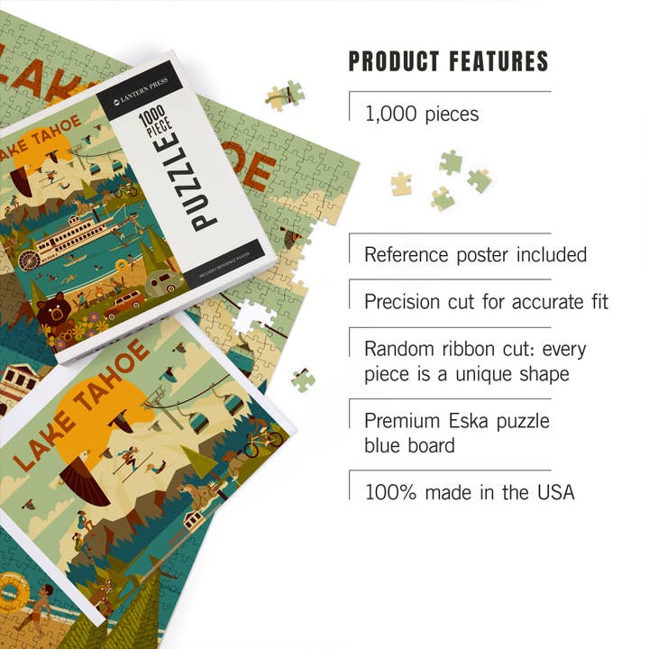 Lantern Press - Wholesale Puzzle - Adult - 1000 PIECE PUZZLE Lake Tahoe, Geometric Collection