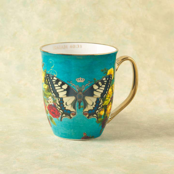 Christian Art Gifts - Wholesale Coffee Mug - Mug Teal/White Butterfly Hope Isa. 40:31