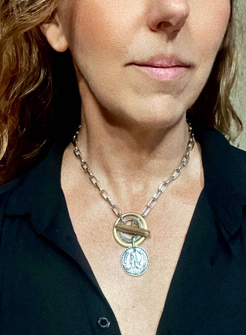 Gloria Mago - Vente Colliers à pendentif - Collier en argent mélangé avec fermoir à barrette en or et pièce en argent1