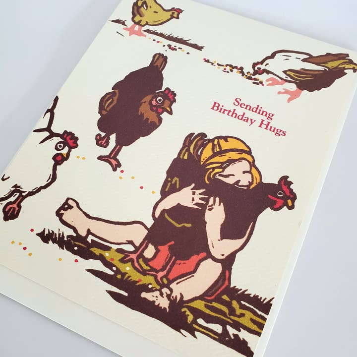 Little Green - Wholesale Birthday Card - Birthday Hug Chicken Greeting Card
