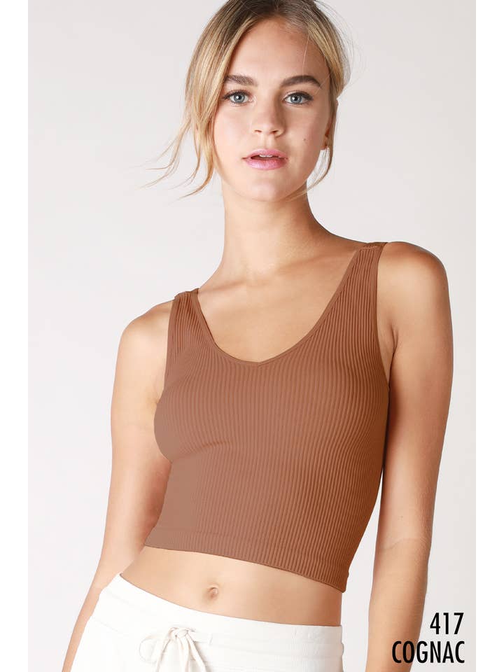 NIKIBIKI – Top de malha - Mulher por atacado – NS7575 - Top recortado canelado com decote em V18