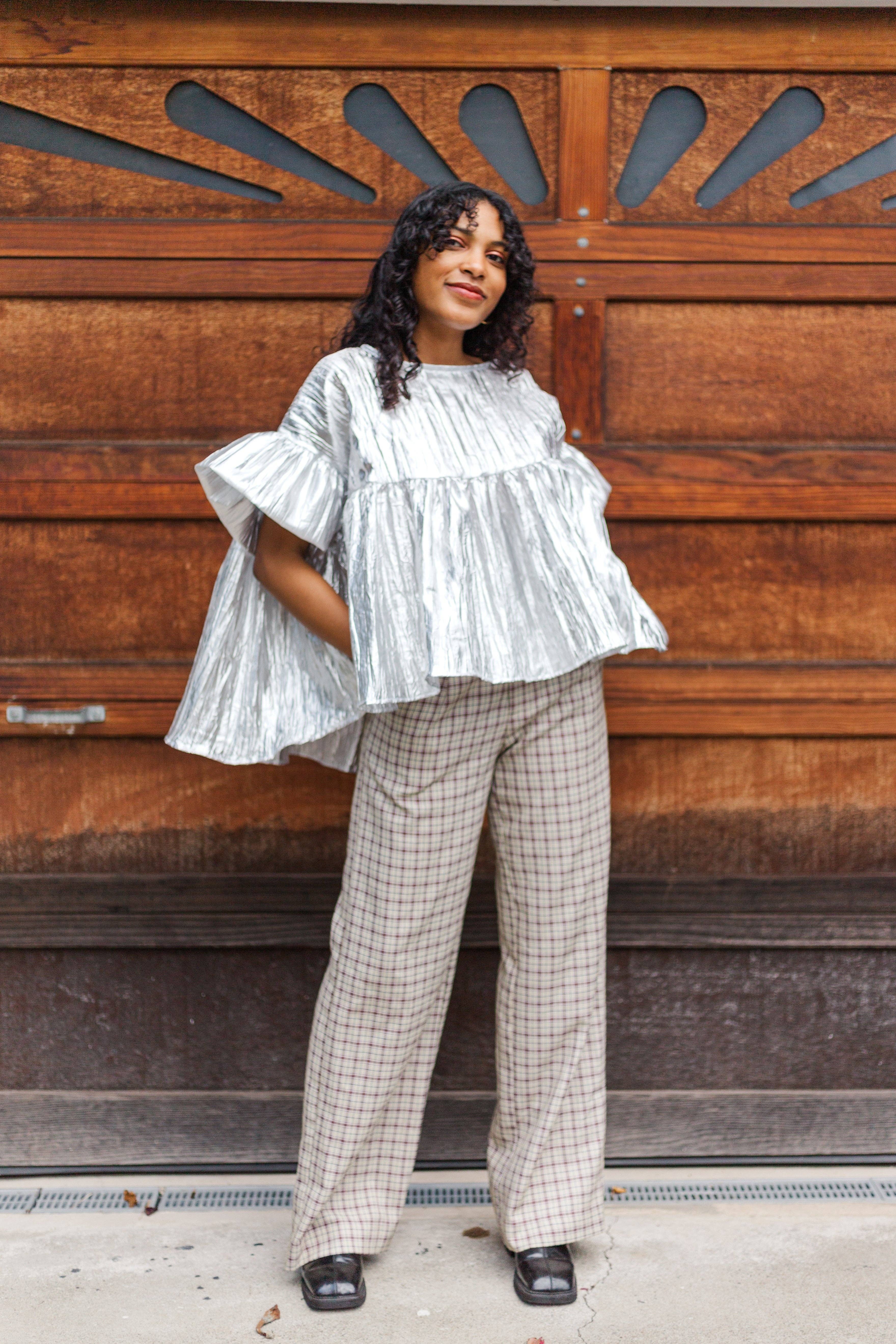 Nettle Studios - Wholesale Blouse - Women's - Size-Inclusive Plus Size Womens Silver Metallic Gathered Top33