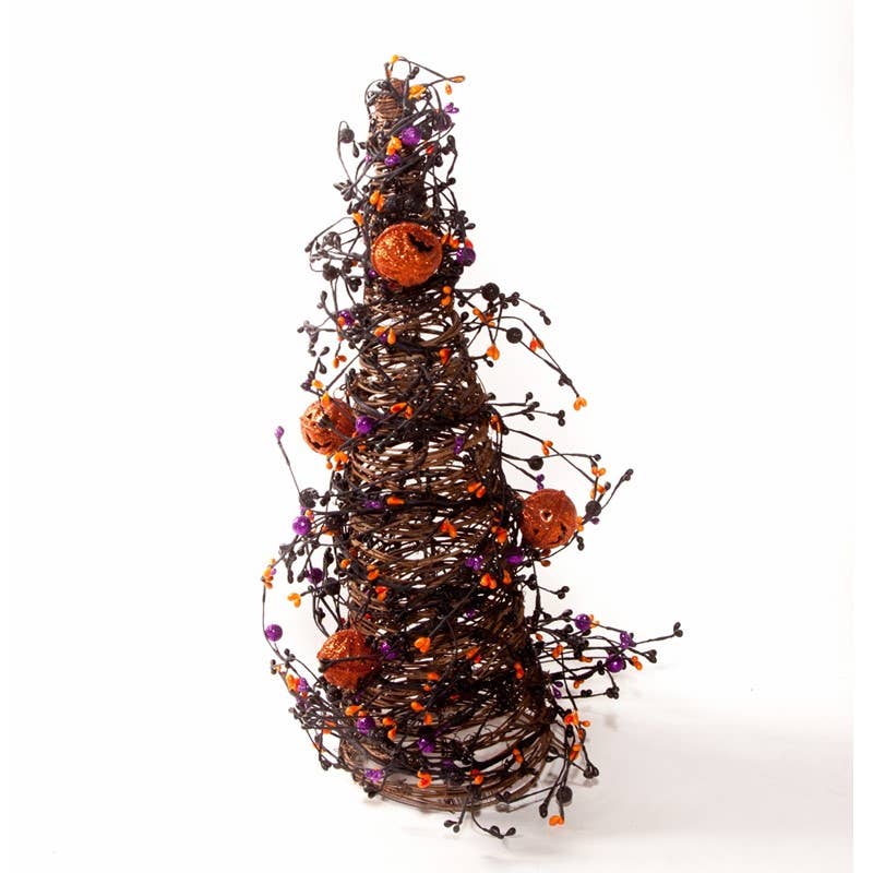 KMI International Corp. - Vendita all'ingrosso Decorazione natalizia - ALBERO DI BACCHE MISTE CON GLITTER, CAMPANELLE DI ZUCCA ARANCIONI E ORA1