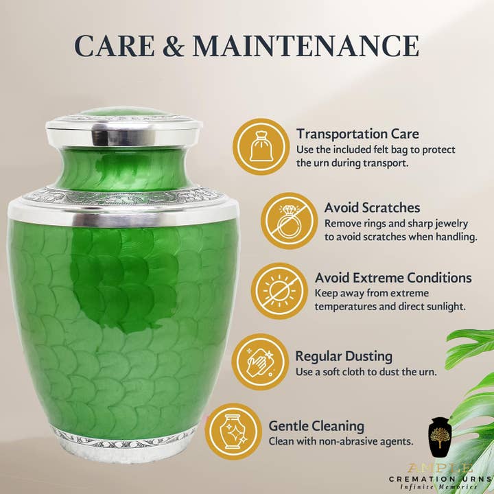 Ample Cremation Urns - Wholesale Urn - Emerald Green & Silver Brass Cremation Urn – Hand-Etched