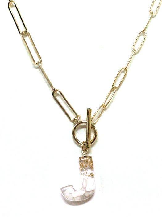 MiMi Wholesale - Wholesale Pendant/Charm Necklace - KN8165 Assorted 16 Piece Gold Acrylic Initial Toggle Chain Necklace Pack8