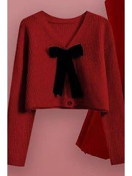 Miss Sparkling - Wholesale Cardigan - Women's - Bow Tie V-Neck Cropped Cardigan
