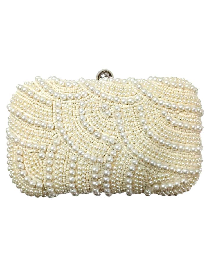 Cream Hard Beaded Clutch LAC-SS-691 for wholesale by Ole
