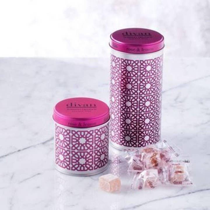 Divan Patisserie Uk - Wholesale Chocolate Box - Divan Luxury Turkish Delights - Rose & Lemon Tin Box, individually wrapped