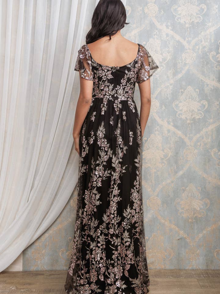 Rosemore Couture - Wholesale Gown - Women's - Glitter Sequined Flutter Sleeve Maxi Dress 3