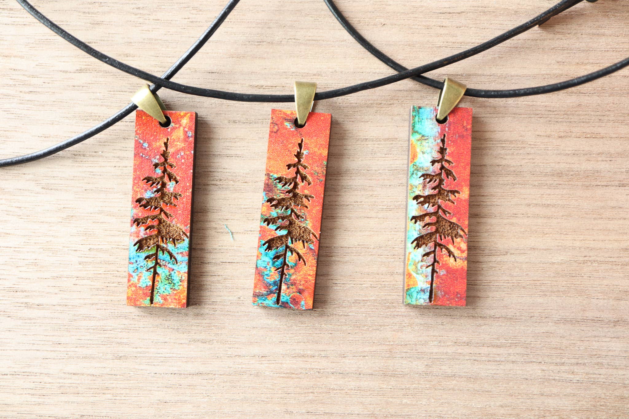 Nine Mile Creative - Wholesale Pendant/Charm Necklace - Patina Pine Wood Pendant Necklace Minimalist Gifts5