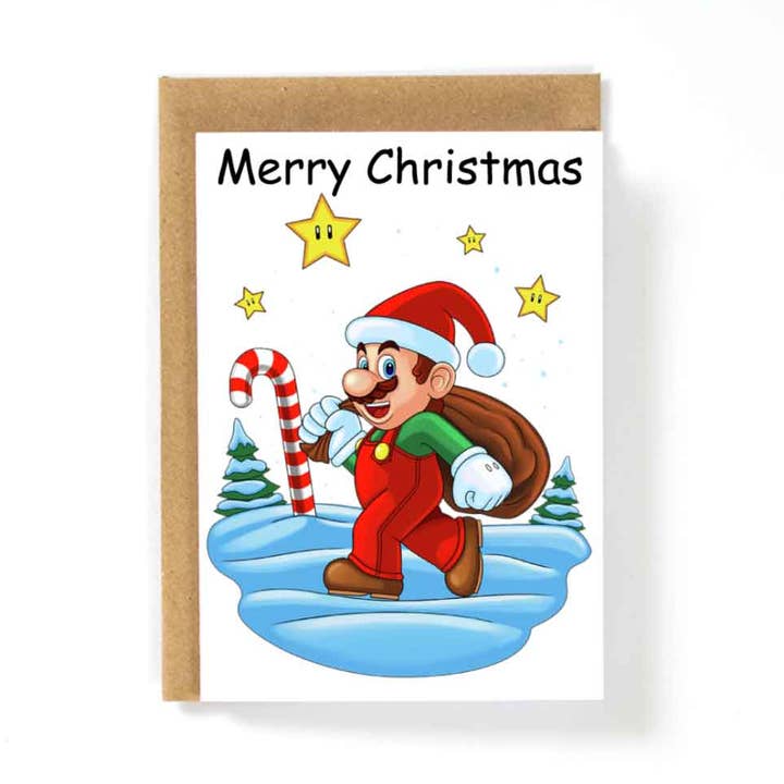 Carte de joyeux Noël Super Mario Candy Cane pour la vente par HotAvocado.com