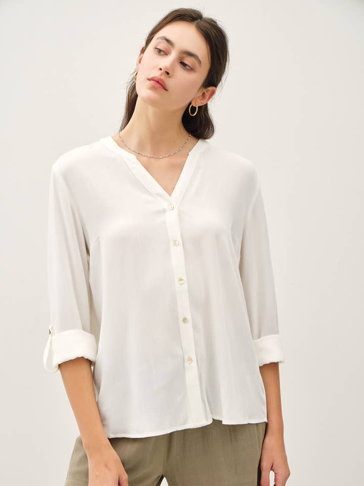 V-NECK MANDARIN COLLAR BUTTON DOWN SHIRT for wholesale by Be Cool