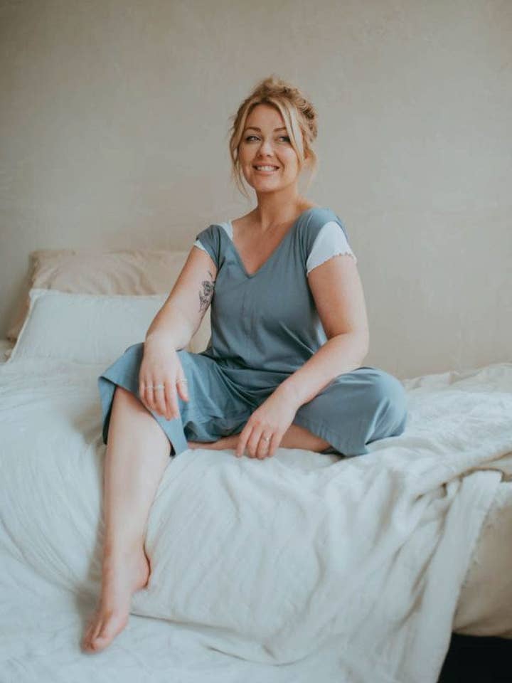 Grace Sea Blue Jumpsuit for wholesale by Turtledove London