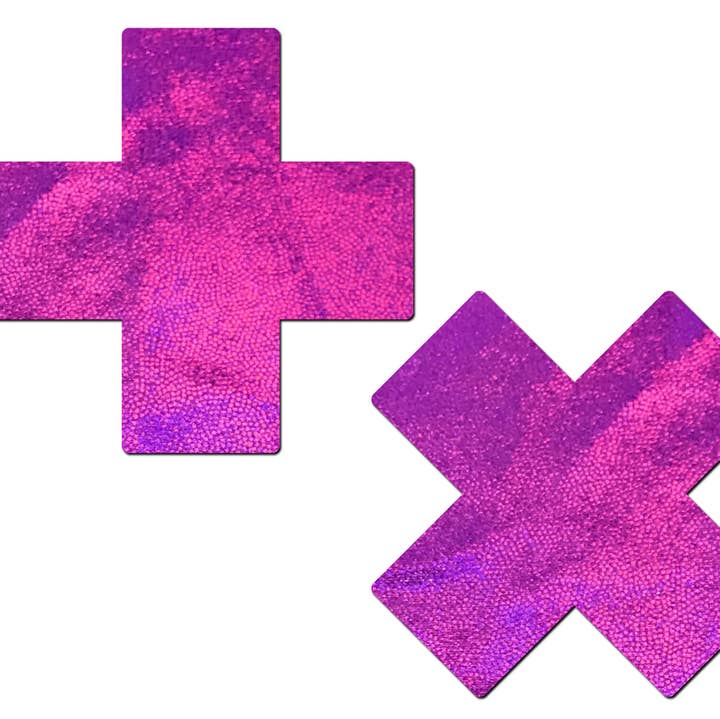Pastease® - Wholesale Nipple Pasties - Women's - Plus X: Pink Holographic Cross Nipple Pasties by Pastease®0
