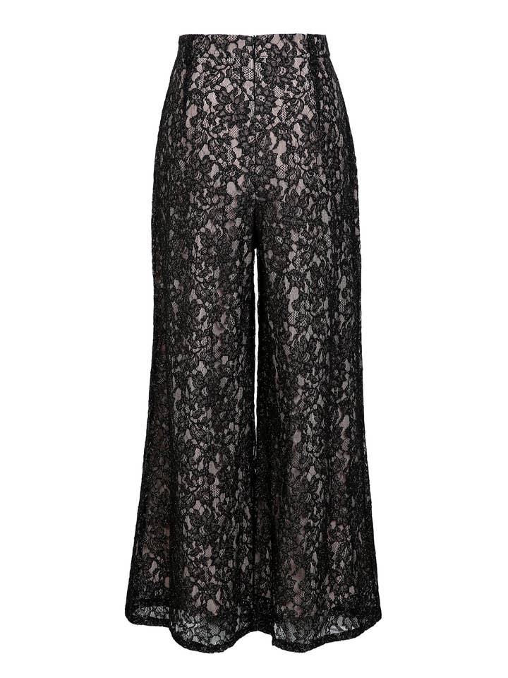 Beulah Style - Wholesale Pants - Women's - Floral Embroidered Mesh Maxi Slacks PC70363