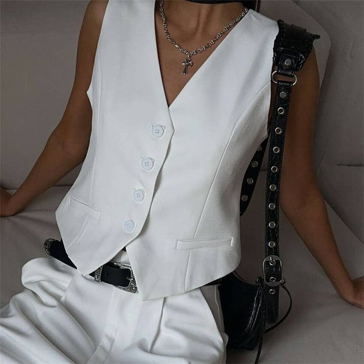 UZ Wholesale Store – Fato - Mulher por atacado – Conjunto de Shorts e Colete de Corte Reto2