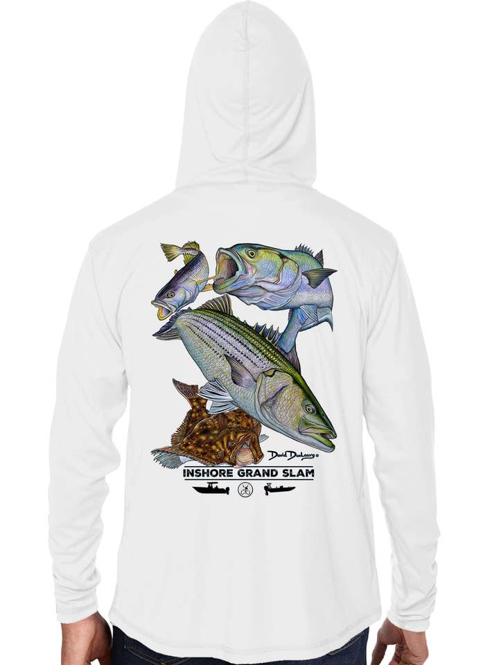 Men's Inshore Grand Slam White Performance Hoodie for wholesale by David Dunleavy