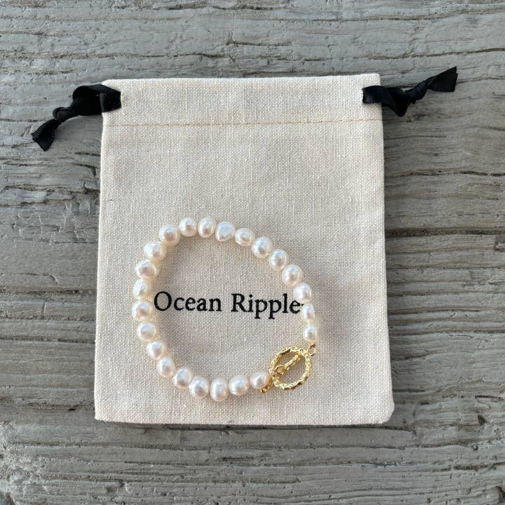 Ocean Ripples - Wholesale Beaded bracelet - 14ct Gold Plated Fresh Water Pearl T Bar Bracelet2