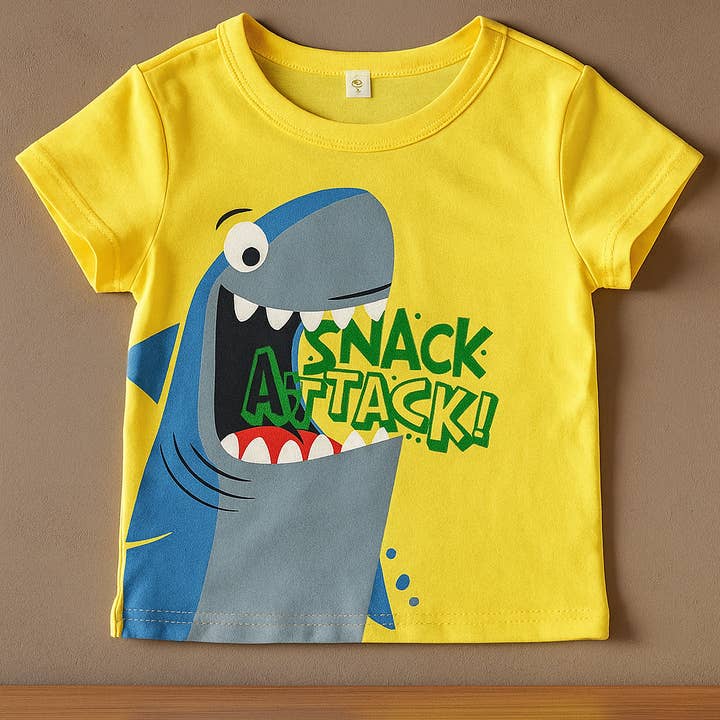 Geel T-shirt met haaienprint voor jongens voor wholesale door Fennco Styles