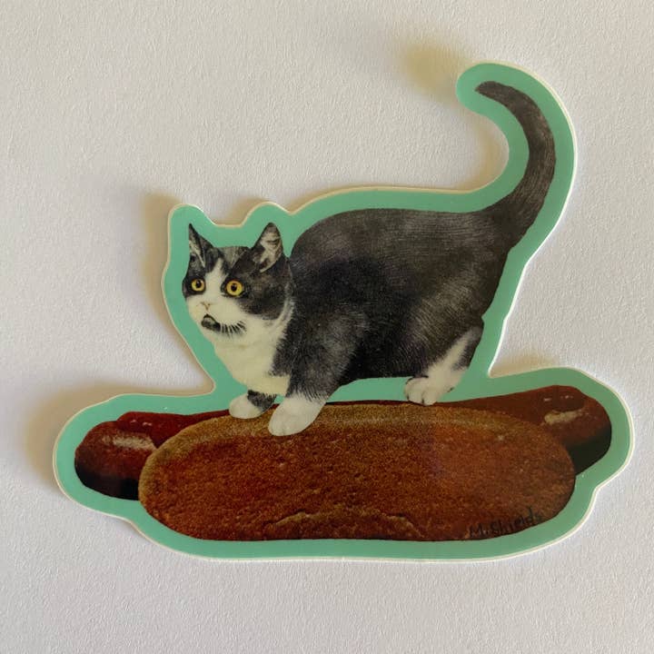 Maureen Shields - Wholesale Sticker - Cat on Hot Dog Sticker2