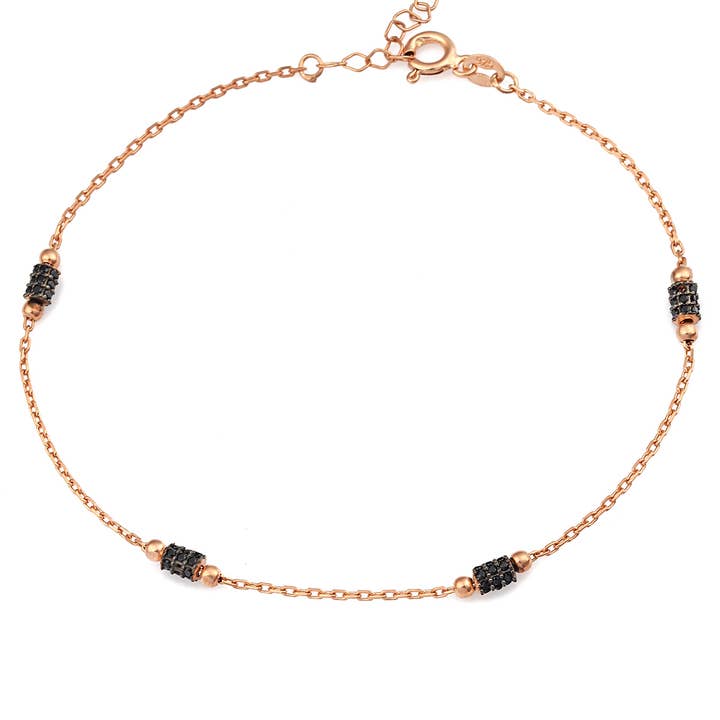 925 Sterling Silver Jewelry Black Zircon Anklet for wholesale by Azuris Silver