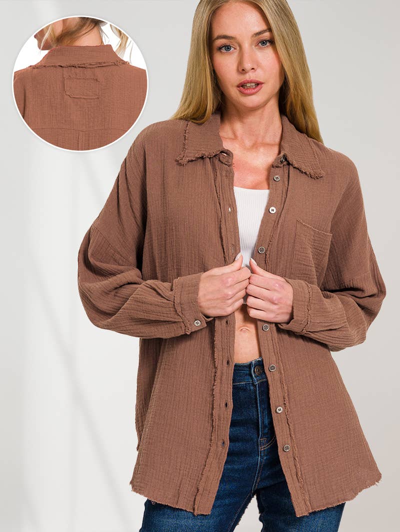 42POPS – Engroshandel Skjorte med buttondown – til kvinder – .OVERSTØRRELSE SKJORTE MED RÅ KANT OG BAGPATCH15