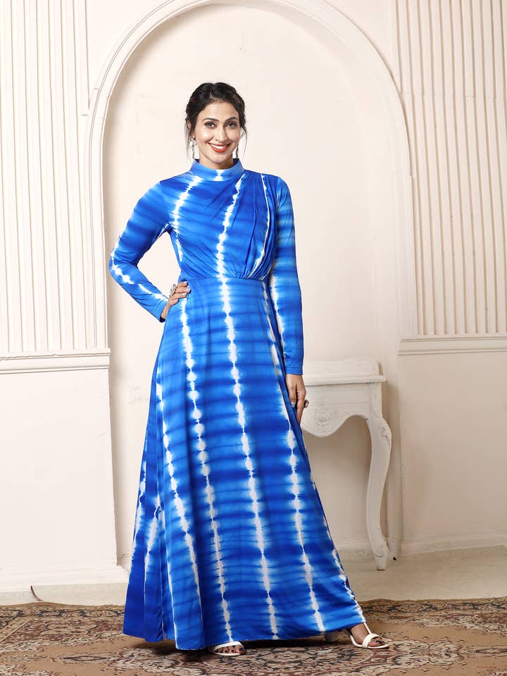 Tie-dye Royal blue Gown for wholesale by Mehr by Pretty