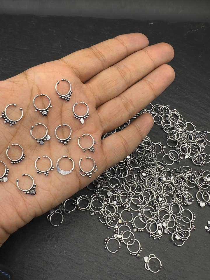 Set of 15 Pc Mix Design German Silver Nose Septum for wholesale by REAAAN COLLECTIONS