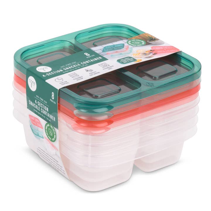 Core Home - Wholesale Food Storage Container - 4pc 4-Section Snackle Containers - VDG/BW/LCR/SRB3